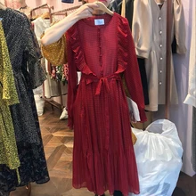 2019 Spring Autumn Women's Chiffon Dresses With Bow Floral Print Ruffles Vestido Female Long Sleeve Elegant Dress for Women
