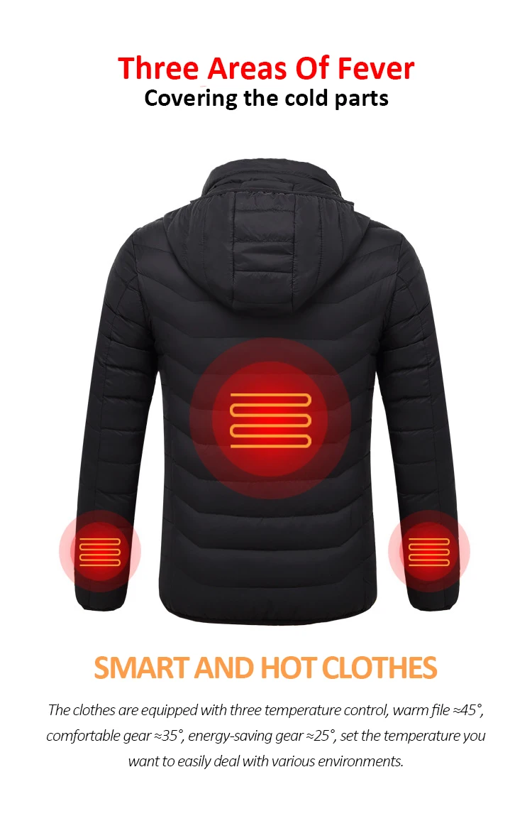 USB куртка с подогревом для мужчин и женщин, зимняя теплая уличная куртка с длинным рукавом, Электрический жилет с капюшоном, Женская куртка для рыбалки, катания на лыжах, пеших прогулок