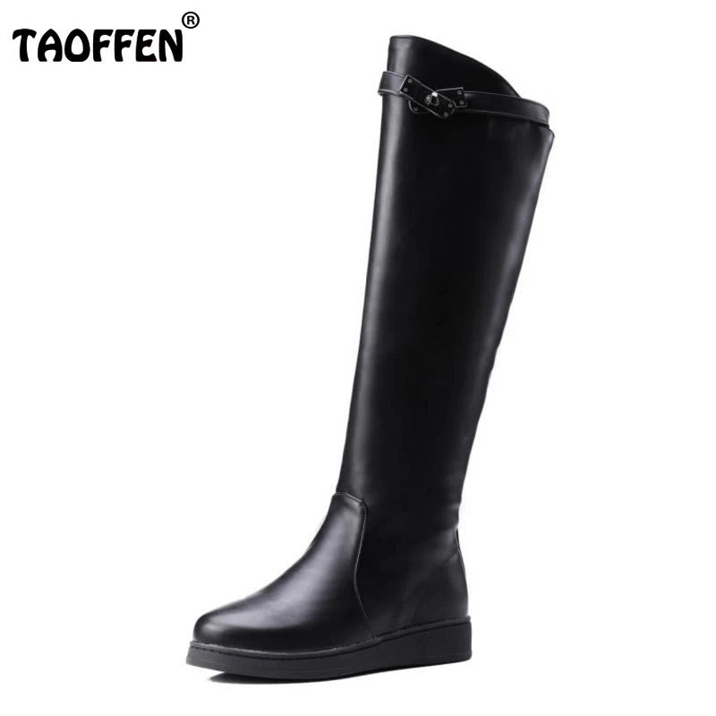 

TAOFFEN Woman Round Toe Knight Boot Fashion Women Zipper Flat Knee Boots Ladies High Quality Warm Fur Footwear Shoes Size 34-43