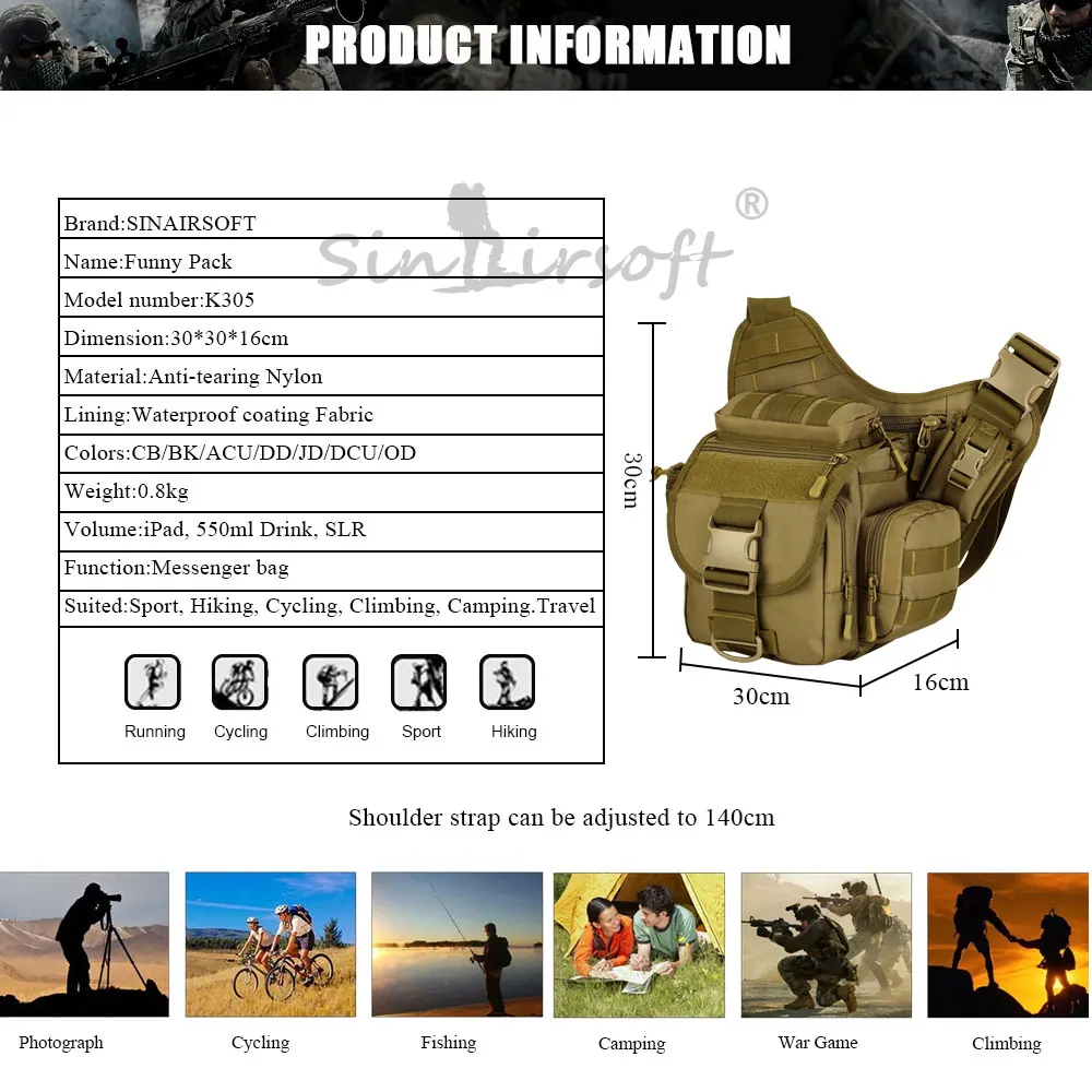 Goede Sinairsoft Outdoor Sport Klimmen Wandelen Zakken Camera Tas Multifunctionele Mannen Nylon Messenger Bag Militaire Tactische Camping Zakken