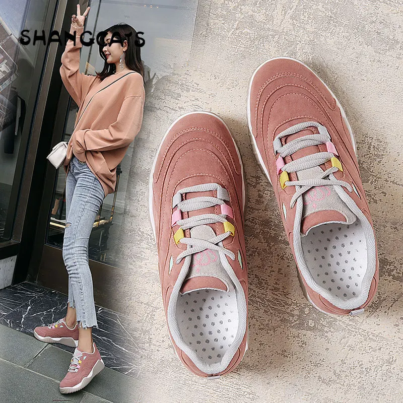 

New Casual Female Shoes Woman 2018 Spring New Designer Flats Pink Platform Sneakers Women Vulcanize Shoes Tenis Feminino