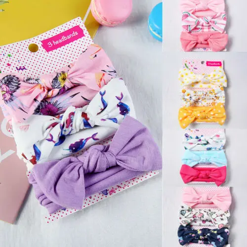 

Girls Kids Baby Cotton Bow Hairband Headband Sweet Turban Knot Head Wrap 3PCS