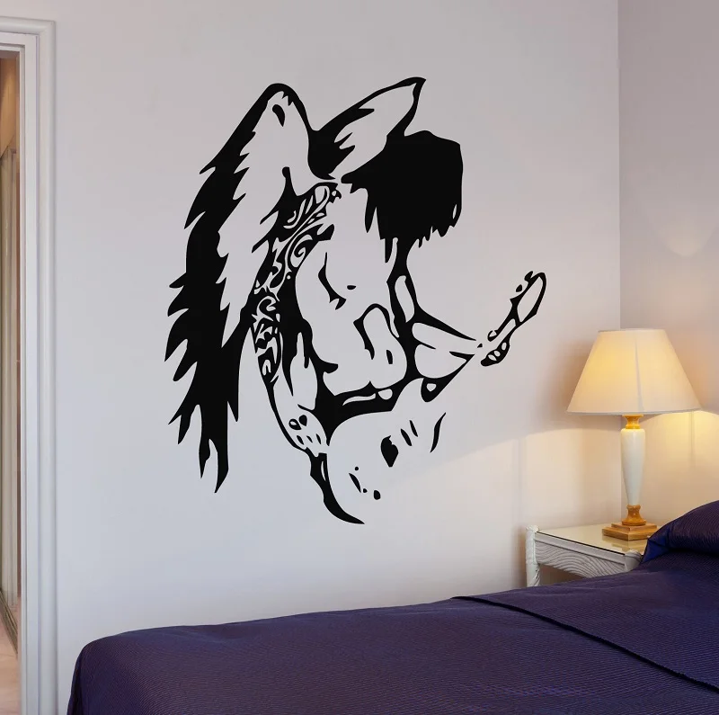 

Vinyl Applique Pop Rock Star Music Guitar Wings Wall Sticker Poster Home Bedroom Art Design Decoration 2YY39
