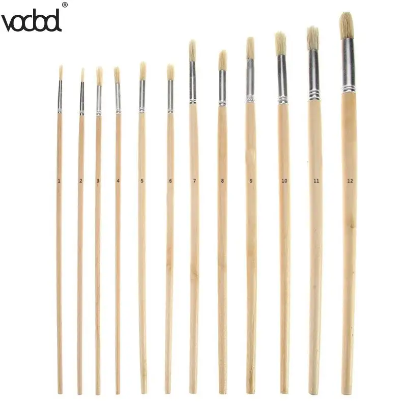 Kopen 12 stks Hot Ronde Olie Verf Borstel voor Aquarel Olie Acryl Schilderen Pennen Penselen Art Supplies School Kids Tekening Accessoires