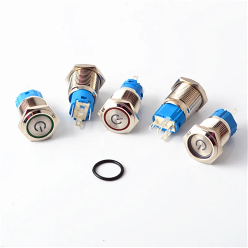 

3-220V Angel Eye Momentary Latching push button switch locked 16mm flat head fixed Push Button waterproof LED metal switch