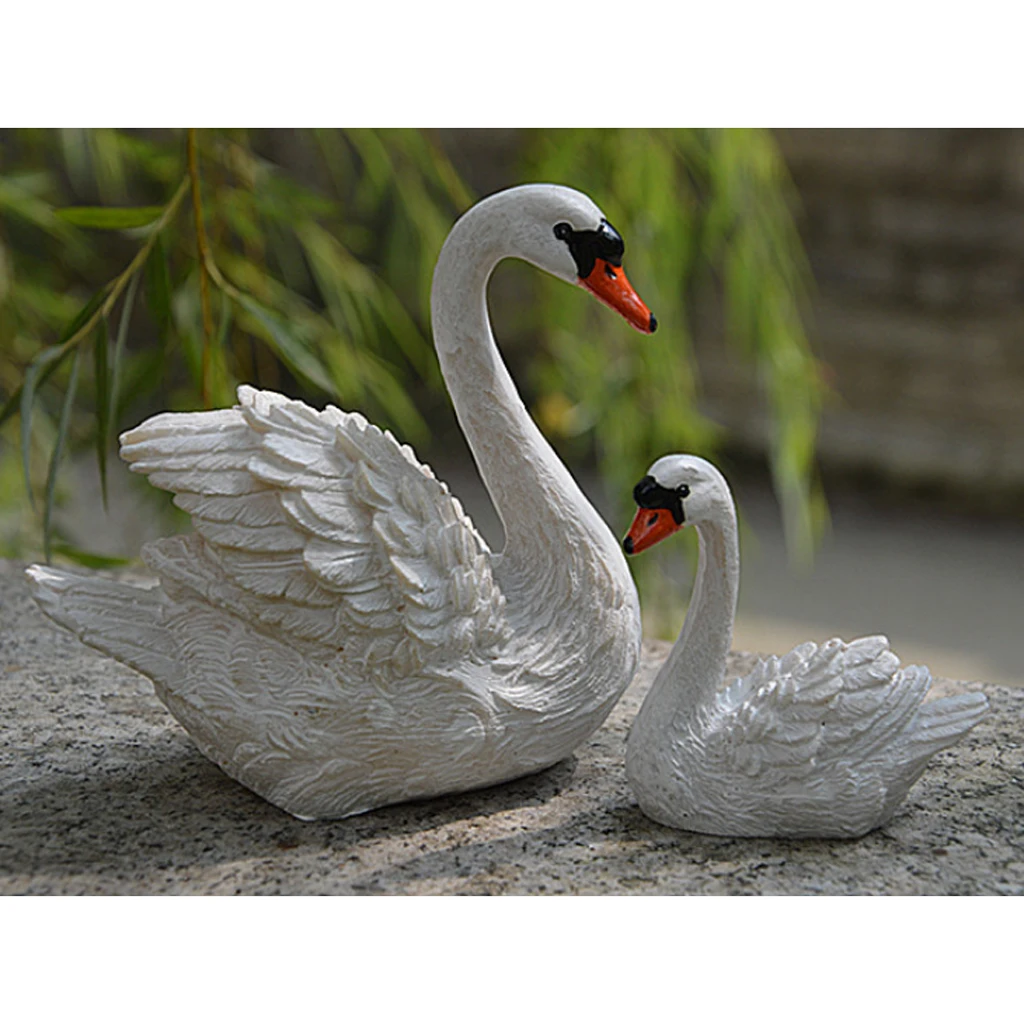 

2pcs Resin Swans Model Miniature Animal Model Sculpture for Home Fairy Garden Lawn Decoration DIY Craft Display
