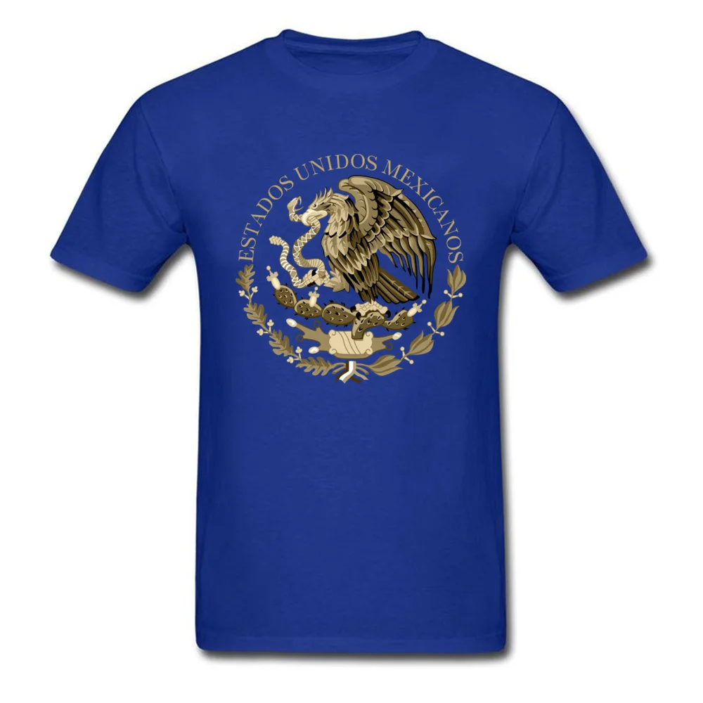 Mexico flag seal in sepia Top T-shirts 2018 New Short Sleeve Classic Cotton Fabric Crewneck Men T Shirt Tops Shirts Lovers Day Mexico flag seal in sepia blue