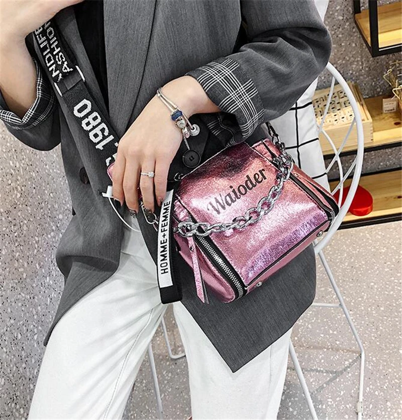 Yogodlns модные женские сумки с буквенным принтом, сумка на плечо с широким ремешком и цепочкой, женские сумки через плечо, Bolsa, маленькая сумочка для девочек
