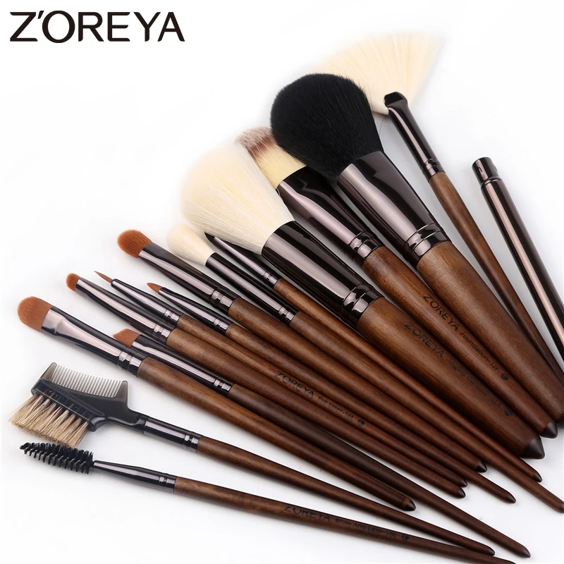 

ZOREYA 15pcs Walnut Makeup Brush Set Soft Synthetic Hair Makeup Brushes Powder Foundation Eye Shadow Make Up Tools Essential Kit