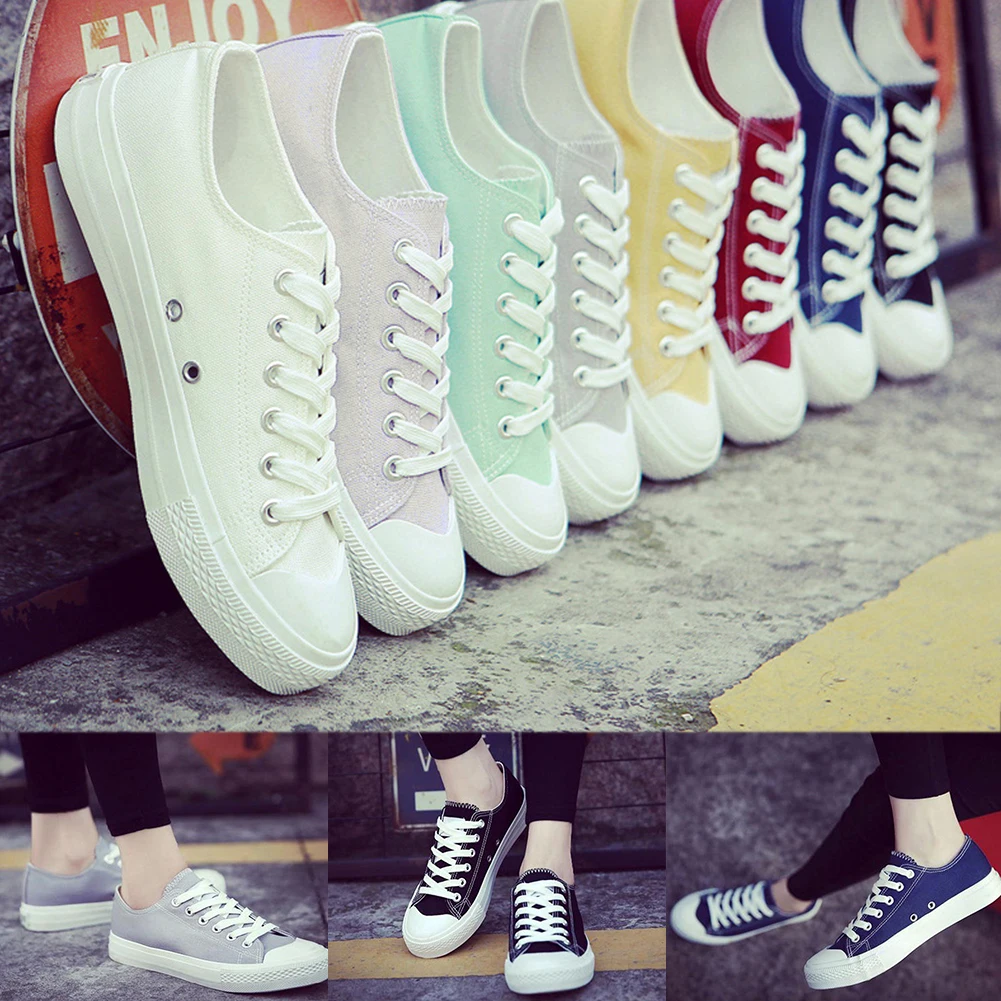 

Unisex Skateboarding Canvas Shoes Lace Up Causal Sports Sneakers Women Girls Student Daily Outdoor Wear Solid Color Flat Shoes