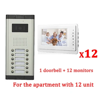

7" LCD Apartment Wired Video Door Phone Audio Visual Intercom Entry System 1 HD Outdoor Camera With 12 monitor