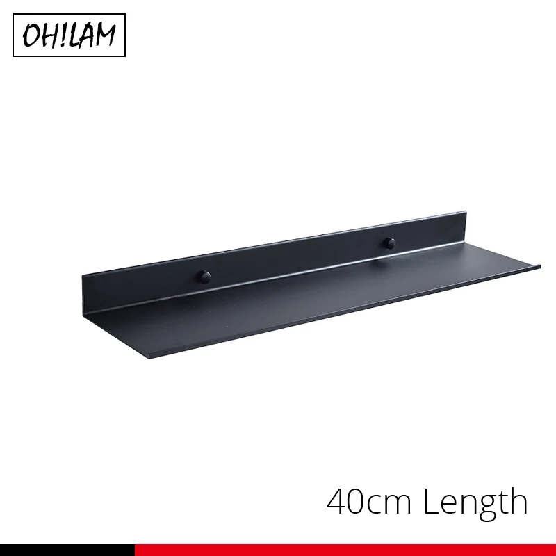 Black Bathroom Shelves Holders 30/40/50/60cm Lenght Kitchen Wall Shelf Basket Shower Room Storage Rack Bathroom Accessories - Цвет: BS001-40cm