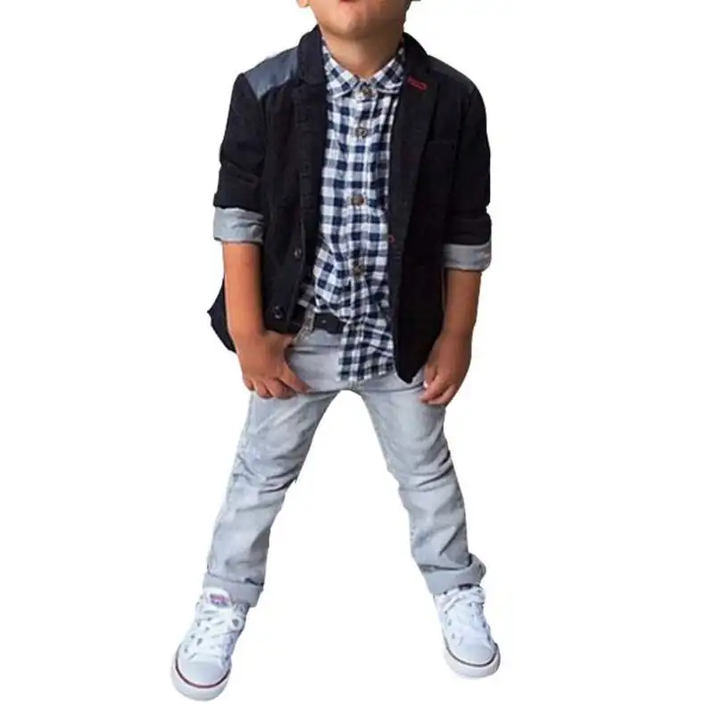 

3Pcs Kids Boys Clothes Shirt Top+ Jacket Coat+ Jeans Pants Fashion Wedding Party Outfits For Baby Boys