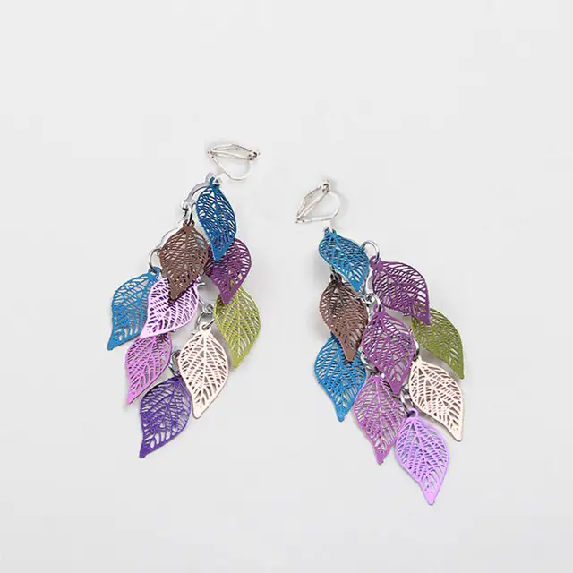 2018 Metal leaf Clip On Earrings for Women Vintage Big Earrings