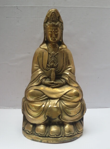 

High 8 inch Metal crafts Art & Collectible Chinese Brass Carved Guanyin Statue/Buddha Sculpture old