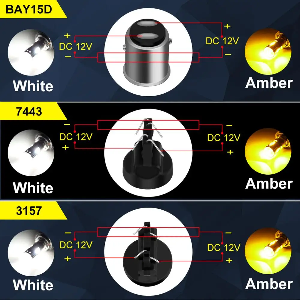 LED ��� �÷� ���� ���õ�, �ڵ� �극��ũ ����, 1157 BAY15D T20 7443 T25 3157, WY21W P21/5W W21/5W, LED ����ġ ��, 2 ��
