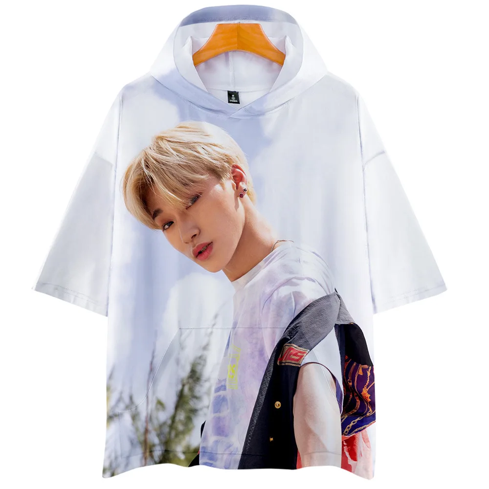 Корейская Мода KPOP ATEEZ альбом 3D печать короткий рукав с капюшоном футболка Женская Мужская Harajuku Повседневная Свободная хип хоп футболка летние топы
