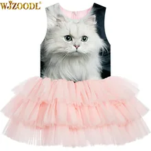 Нарядное платье для девочек на день рождения большие Брендовые платья для девочек на свадьбу, принт с милой кошкой, торжественное бальное платье принцессы, детское модное платье