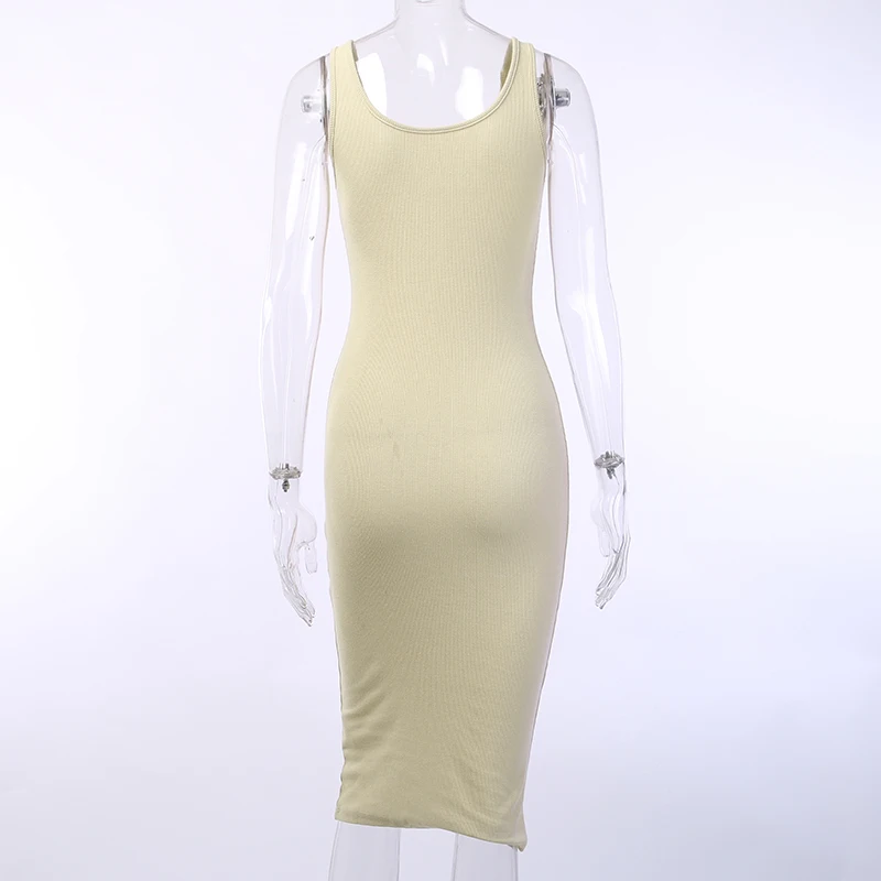 InstaHot элегантное женское сексуальное трикотажное платье с v-образным вырезом без рукавов с высокой талией, тонкое модное вечернее однотонные платье на пуговицах, обтягивающее повседневное платье