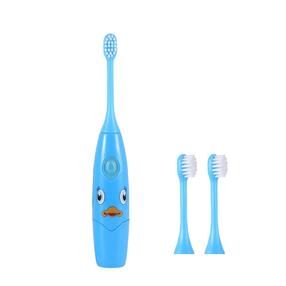 DIY Милая мультяшная зубная щетка музыкальная детская звуковая электрическая зубная щетка с сменными головками для детей чистка зубов рта - Цвет: Blue with 3 Heads