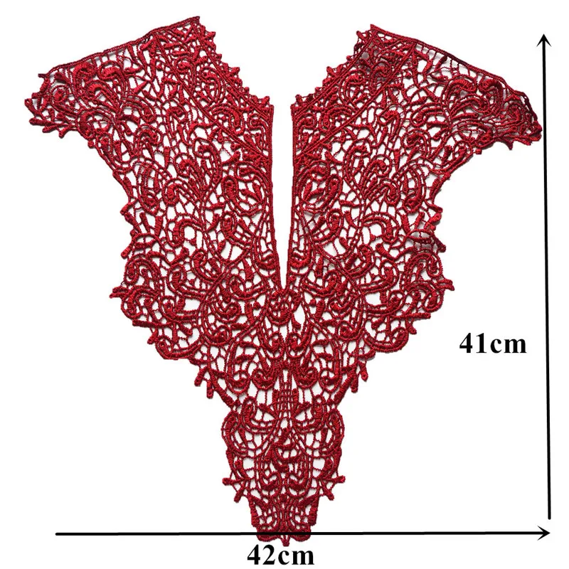 42 см красное вино Вышитые V воротник аппликации полые резные кружева планки отрезы ткани вышивать на пачках для вечернего платья DIY
