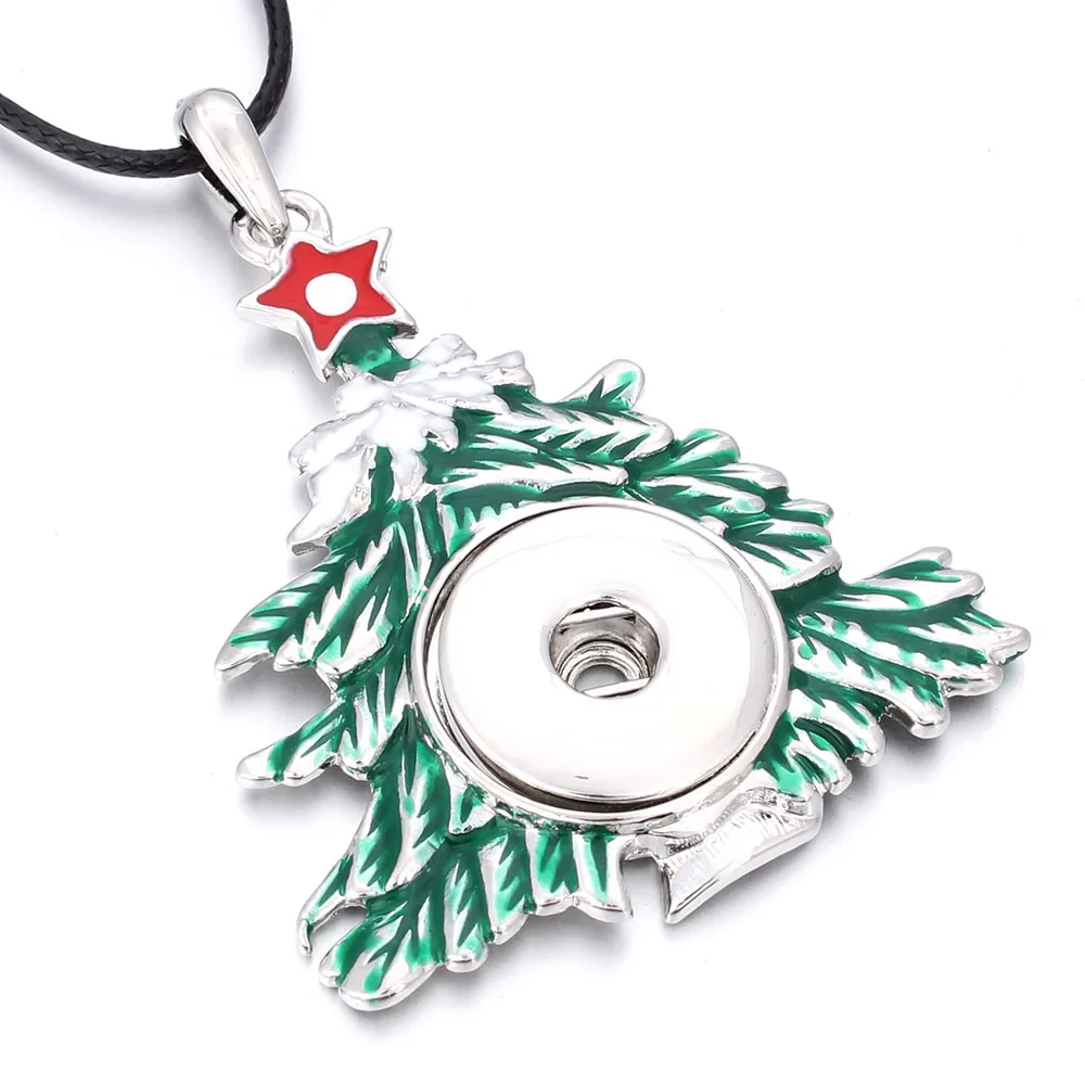 

2019 Christmas Tree Pendant Metal Snaps Button Necklace Fit DIY 18mm Snap Buttons Jewelry For Women