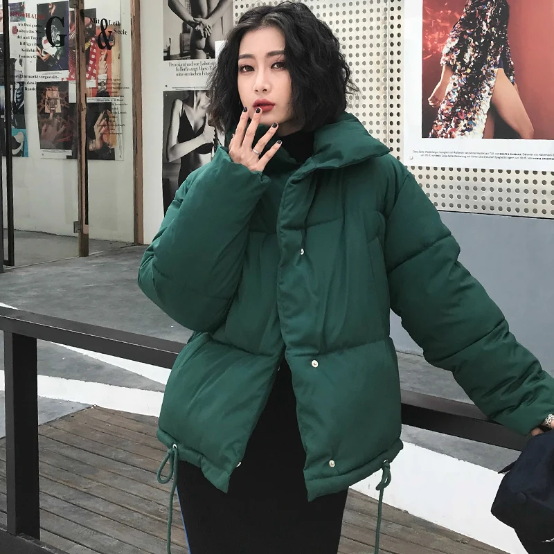 Новинка, корейский стиль, зимняя женская куртка со стоячим воротником и пуговицами, женское короткое пальто, свободная парка большого размера