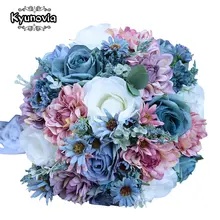 Kyunovia, винтажный голубой Шелковый букет диких цветов для свадьбы, простой цвет, свадебный букет, украшение для дома FE81