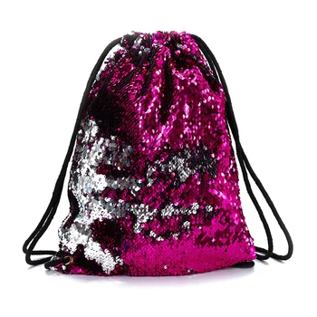 

Women Casual Drawstring Backpack for Teenager Girls fashion Sequins Glitter Bling Shoulder Bags Reversible Travel Backpacks