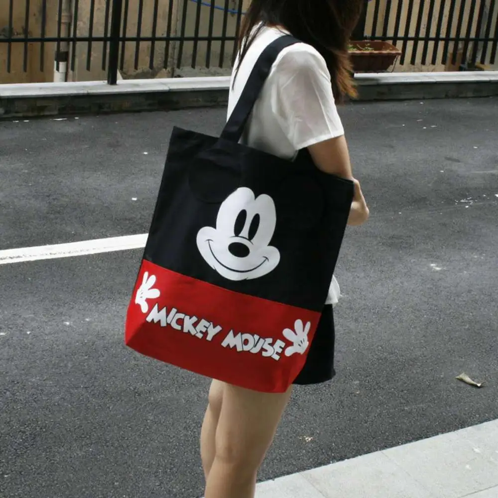 Disney плюшевый рюкзак Микки Маус Женская Холщовая Сумка на плечо вместительная переносная мультяшная сумка для покупок