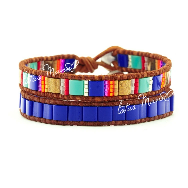

Royal lotus mann 2 blue leather cord bracelet lovers