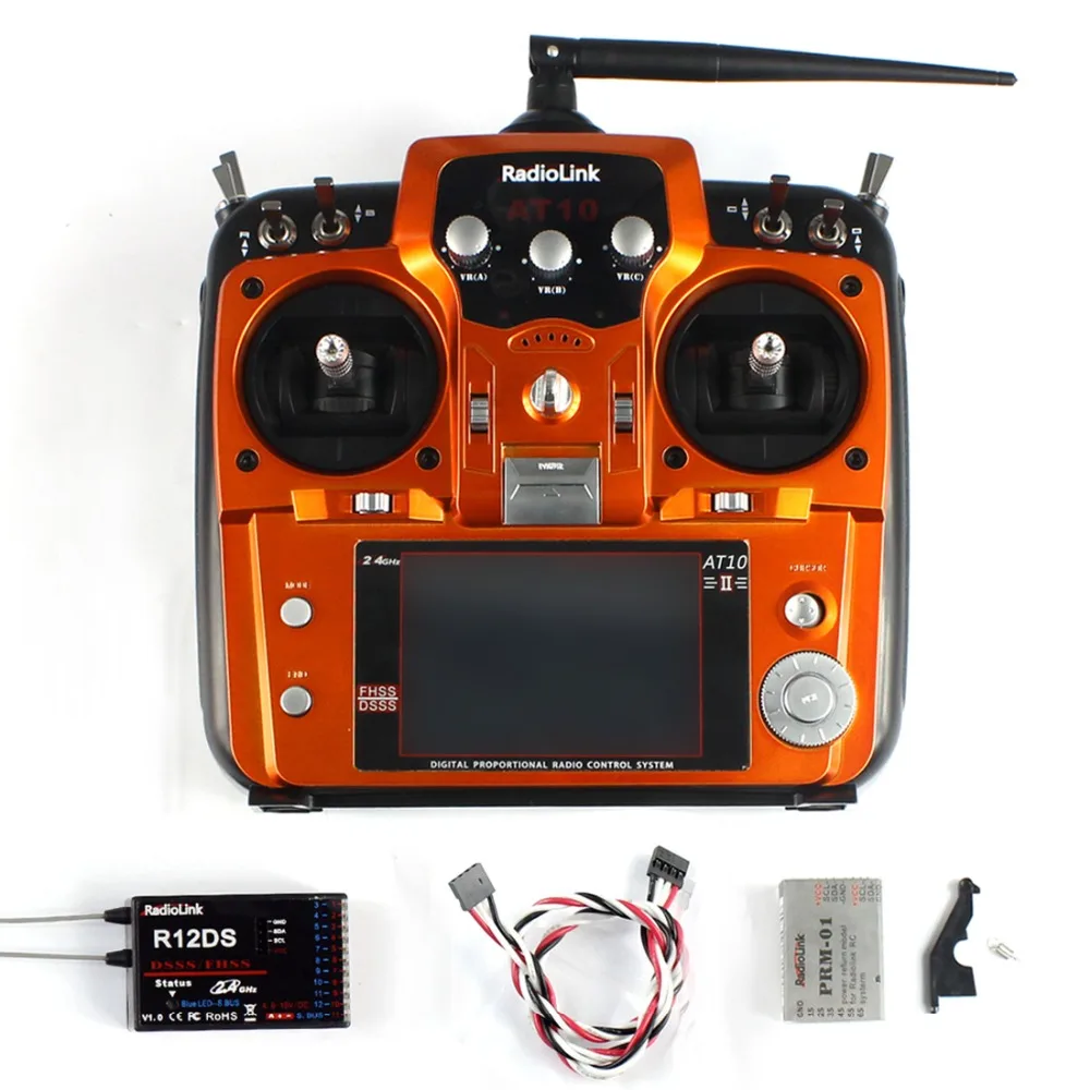 AT10 II 2.4Ghz 10CH RC Transmitter with R12DS Receiver PRM-01 Voltage Return Module for RC Helicopter Quadcopter