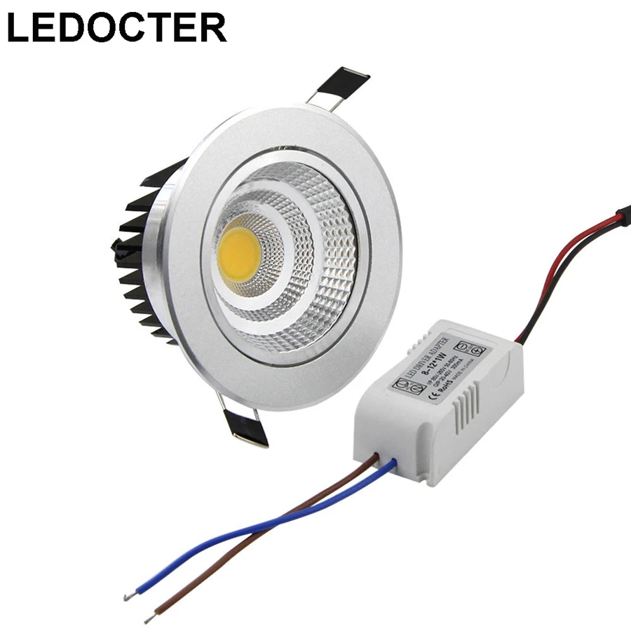 High Bright COB 9W 12W 15W Dimmable LED Downlights+Driver 110 240V
