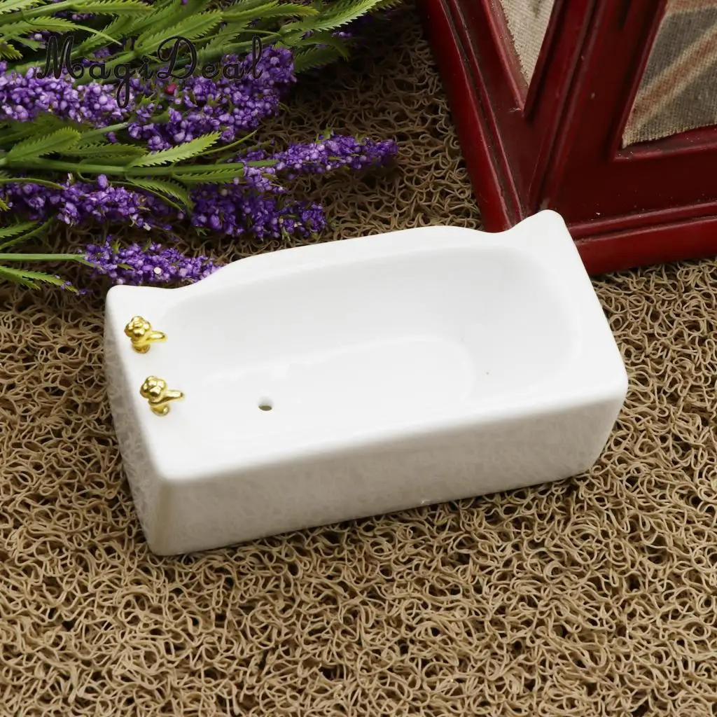 1/12 Ceramic White Square Bathroom Bathtub Dolls House Decoration Accessory Life Scenes Ornaments