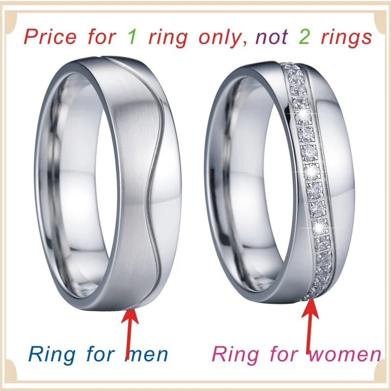 Cubic Zirconia Wedding Band Engagement Rings Never Fade Super Nice Men Silver Color Promise Couple Rings for women