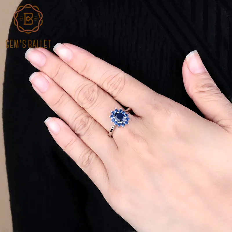 Gem's Ballet 1.89Ct натуральные синие драгоценные камни-сапфиры кольцо 925 пробы серебро Винтажные Цветы кольца для женщин подарок хорошее ювелирное изделие