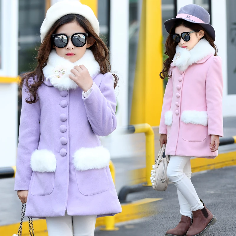 Для девочек шерстяное пальто коллекция года; зимние детские пальто; верхняя одежда для маленьких девочек пальто Дети Пальто из толстой шерсти куртка для На 4–10 лет