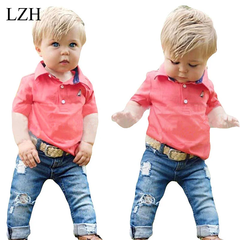 LZH 2017 New Summer Baby Boys Clothes Sets Short Sleeve T shirts Jeans 2pcs Outfits Kids