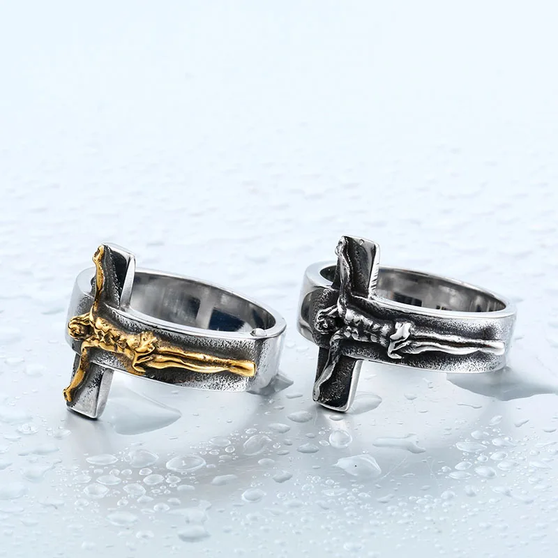 DoreenBeads Jesus Cross Ring For Men Jewelry Stainless Steel Fashion Classic Vintage High Quality Mens Rings Free Shipping