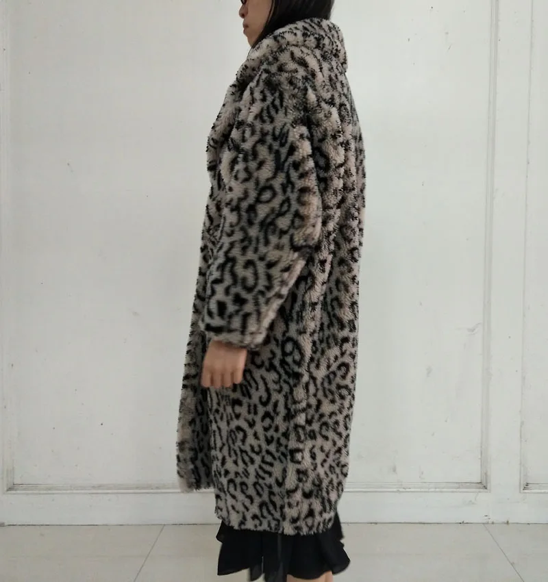 Leopard Wool Fur Kaban Winter Coat Women Long Real Fur Coat Teddy Bear Sheep Shearing Manteau Femme Hiver Clothes 2018 Plus Size