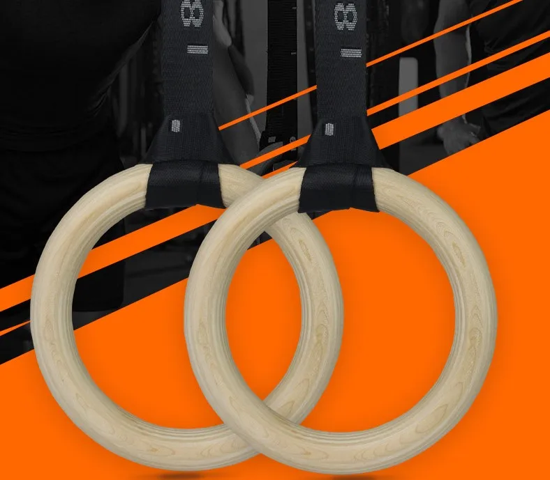 High quality!Wood Gymnastic Rings Gym Rings with Adjustable Long