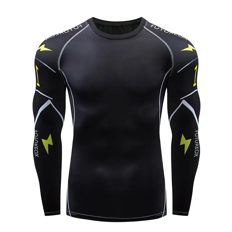 Мужской спортивный комплект для бега, компрессионная футболка+ штаны, плотно прилегающая с длинными рукавами Рашгард для фитнеса, ММА, тренировочная одежда, спортивные костюмы для занятия йогой