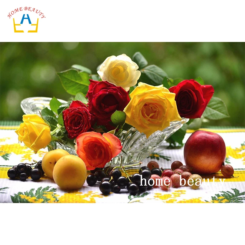 

3d diy diamond embroidery rose flowers pictures with rhinestones full resin diamond mosaic for the kitchen home decoration AC386