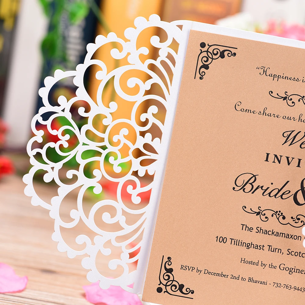  5 SETS Wedding Invitation Cards Laser Cut customizable Invitations with Envelops for Engagement Bab - 33031057418