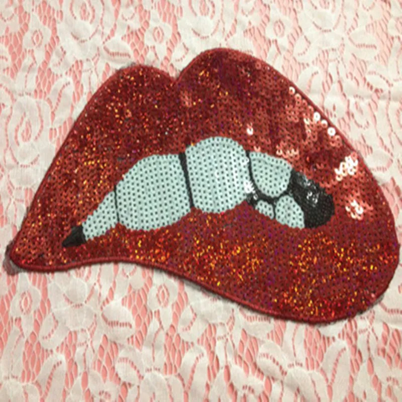 1PC Lip Patch Sew On Patches For Clothes Sew On Sequin Applique