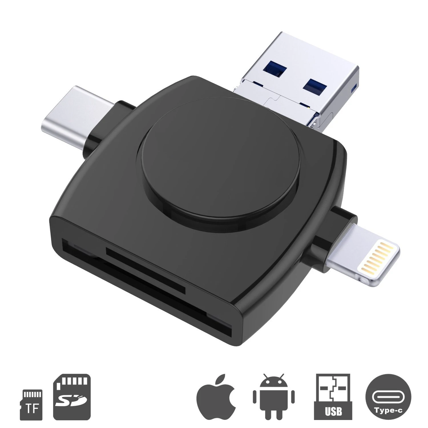 Характеристики 4 в 1 портативный мини SD кард-ридер, карта памяти Micro-SD USB C адаптер просмотра для iPhone iPad Android Apple Mac, Com