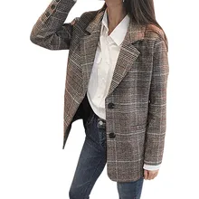 Женский клетчатый шерстяной Блейзер, весенний осенний пиджак, костюм, блейзеры с длинным рукавом, Офисная Рабочая куртка, Повседневная Свободная куртка размера плюс 575