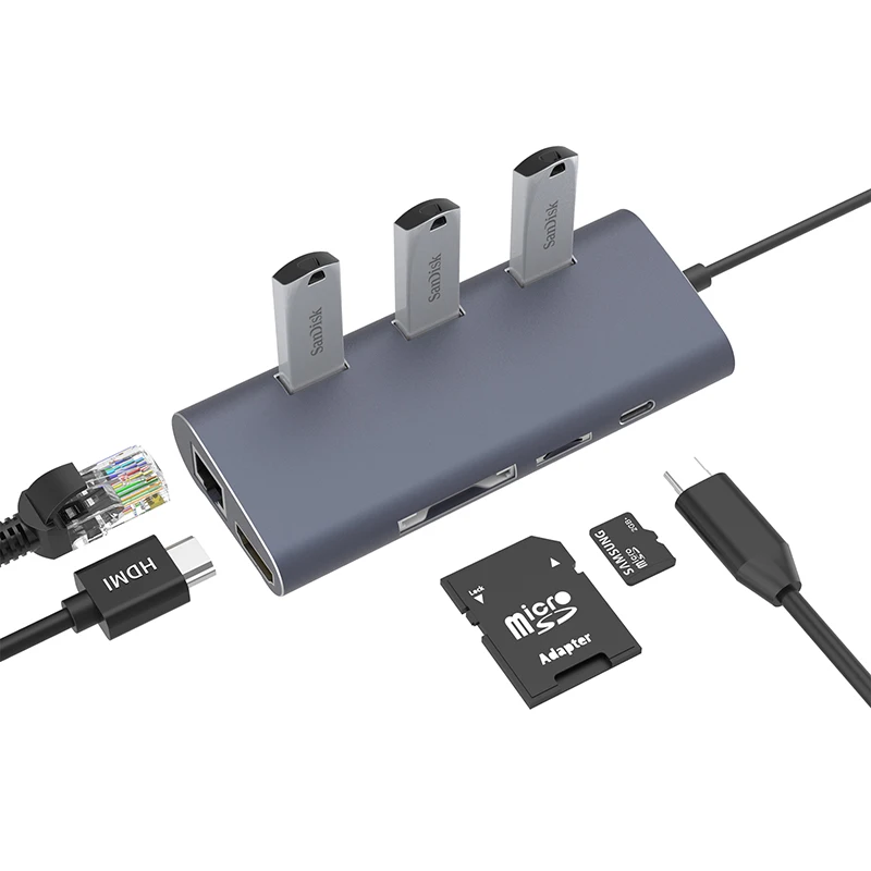 Adaptador USB, USB tipo C HUB Dex estación de acoplamiento Thunderbolt 3 con adaptador 4 K HDMI Ethernet SD TF para el MacBook pro samsung Galaxy Note8 S8 S9 - 1