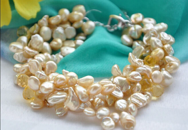 

hot sell4strands 7mm drip yellow crystal lamina champagne fw pearl bracelet -Bridal jewelry free shipping