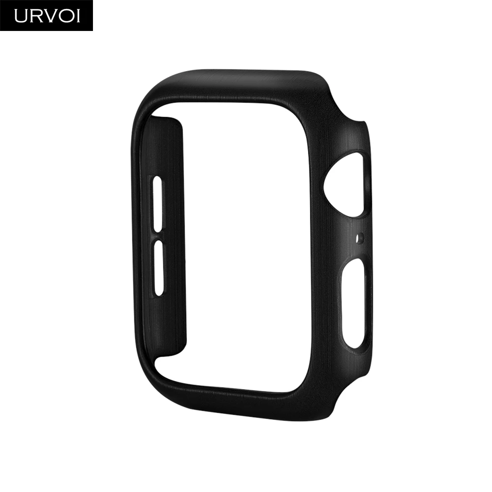 URVOI PC чехол для Apple Watch series 5 4 3 2 твердая рамка пластиковая щетка Бампер протектор для iWatch Тонкий Ультратонкий чехол полоса - Цвет: Black